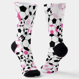 Roze en Zwarte Voetbal Bal Print Voetbal Fan Sokken