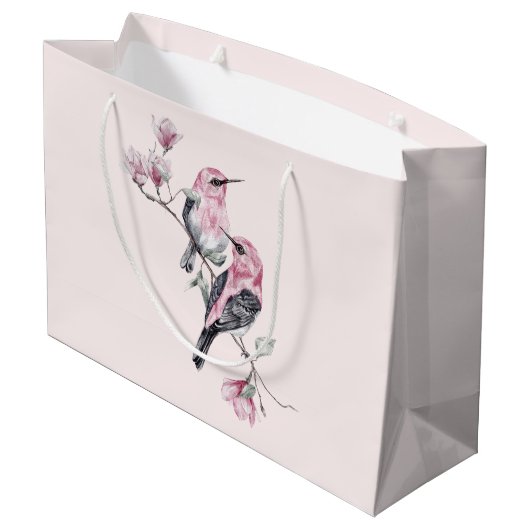 Roze en zwarte vogels op een boomtak groot cadeauzakje (Achterkant Gekanteld)