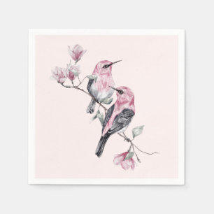 Roze en zwarte vogels op een boomtak servet