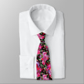 Roze en zwarte Waterverf Fuchsia bloeit Stropdas (Gebonden)