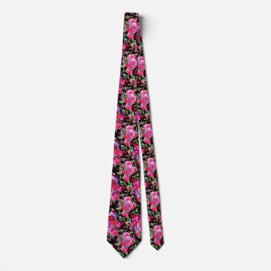 Roze en zwarte Waterverf Fuchsia bloeit Stropdas (Voorkant)