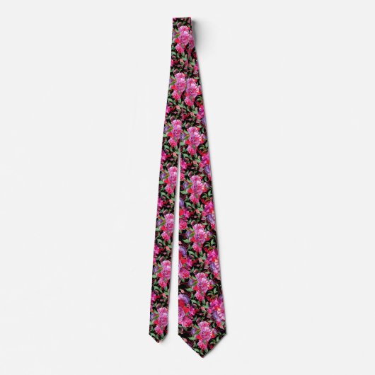 Roze en zwarte Waterverf Fuchsia bloeit Stropdas (Achterkant)