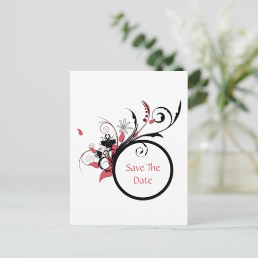 Roze en zwarte wervelingen redden de datum aankondigingskaart (Staand voorkant)