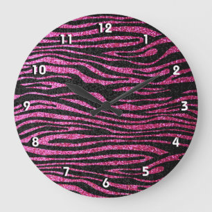 Roze en zwarte zebra Afdrukken (faux glitter) Grote Klok