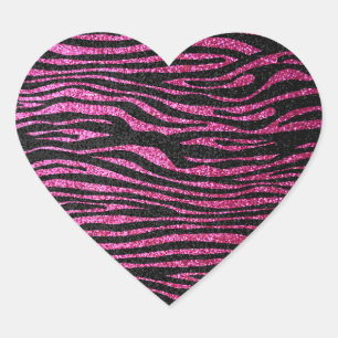 Roze en zwarte zebra Afdrukken (faux glitter) Hart Sticker