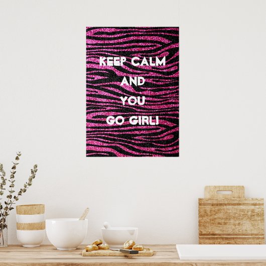 Roze en zwarte zebra Afdrukken (faux glitter) Poster (Keuken)