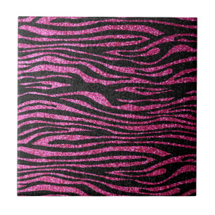 Roze en zwarte zebra Afdrukken (faux glitter) Tegeltje