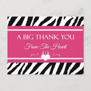 Roze en zwarte zebra Afdrukken Hartelijk dank voor Briefkaart