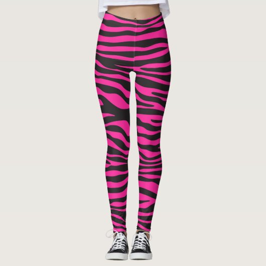 Roze en zwarte zebra afdrukken leggings (Voorkant)