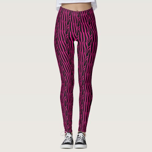 Roze en zwarte Zebra band patroon Leggings (Voorkant)