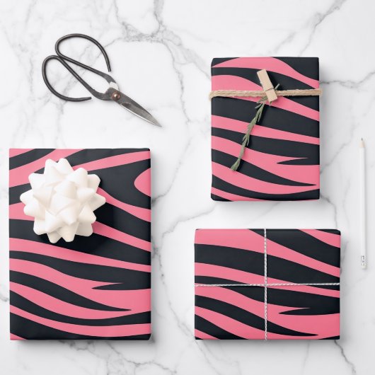 Roze en zwarte Zebra dierenprint Inpakpapier Vel (Voorkant)