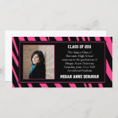 Roze en Zwarte Zebra Foto Afstudeer Uitnodiging (Voorkant / Achterkant)