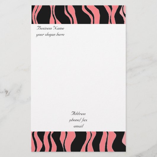 Roze en Zwarte Zebra Patroon Briefpapier (Voorkant)