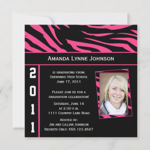 Roze en zwarte zebra print Afstuderen uitnodiging