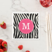 Roze en Zwarte Zebra Stripe Custom Monogram Servetten (Insitu)