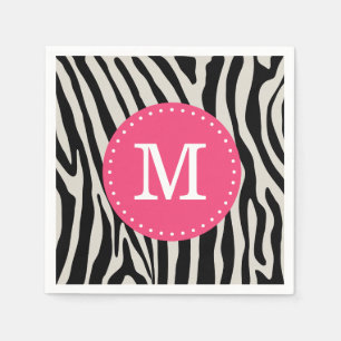 Roze en Zwarte Zebra Stripe Custom Monogram Servetten