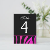 Roze en Zwarte Zebra Trouwtafel Nummer Kaart (Staand voorkant)