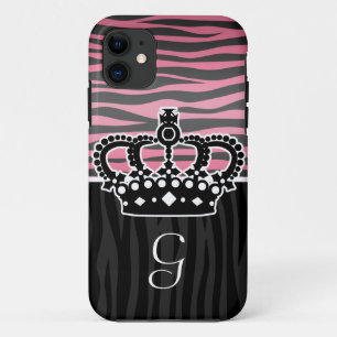 Roze en zwarte zebraafdrukken van meisjesprinses iPhone 11 hoesje