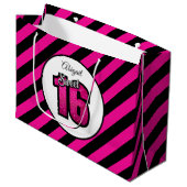 Roze en zwarte zoete 16 Glitter Birthday Large Gif Groot Cadeauzakje (Voorkant Gekanteld)