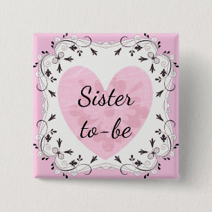 Roze en Zwarte "Zus wordt het" Baby Borrel Knop Vierkante Button 5,1 Cm