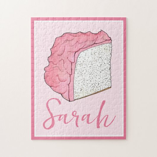 Roze Engel Eten Cake Slice Baking Gepersonaliseerd Legpuzzel (Verticaal)