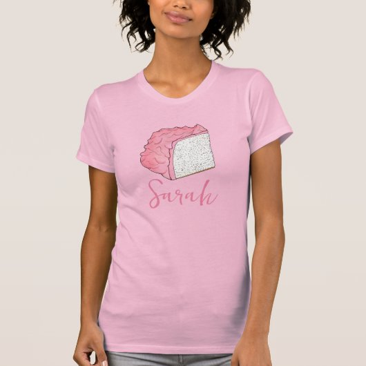 Roze Engel Eten Cake Slice Baking Gepersonaliseerd T-shirt (Voorkant)