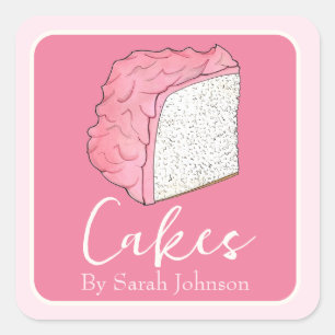 Roze Engel Eten Cake Zelfgemaakt Gebakken Door Vierkante Sticker
