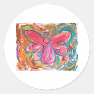 roze engel voor valbladeren ronde sticker