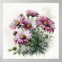 Roze Engels Daisy Flower Art Print Poster