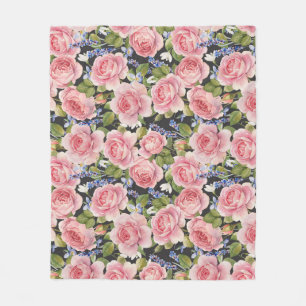 Roze Engels Roos: Dark Waterverf Fleece Deken