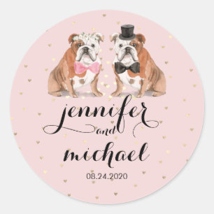 Roze Engelse Bulldog bruiloft Ronde Sticker