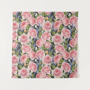 Roze Engelse Roos: Donker Waterverf Wandkleed