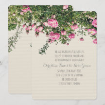 Roze Engelse rozen, bloemige huwelijksuitnodiging