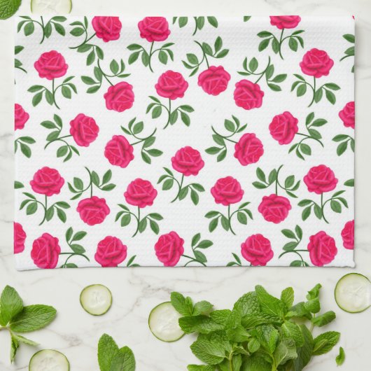 Roze Engelse thea Rozen Kitchen Towel Theedoek (Gevouwen)