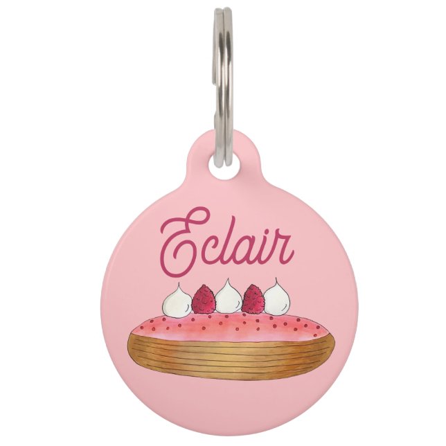 Roze esclair French Choux Pastry Baking Patisserie Huisdierpenning (Voorkant)