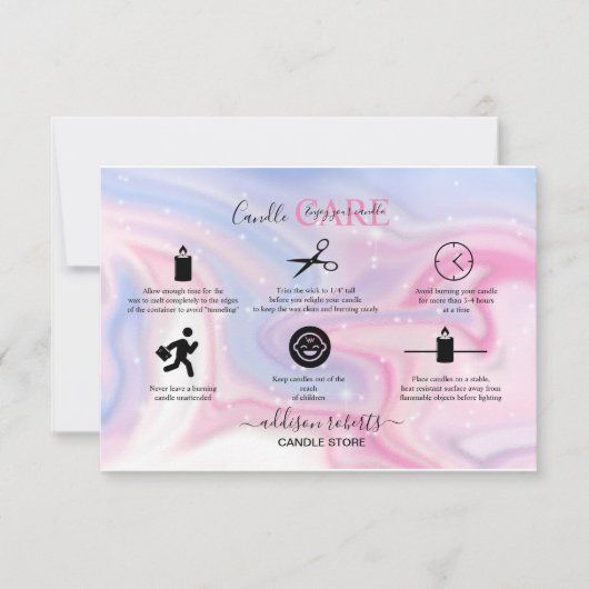 Roze esthetische kaarszorg bedankkaart (Voorkant)