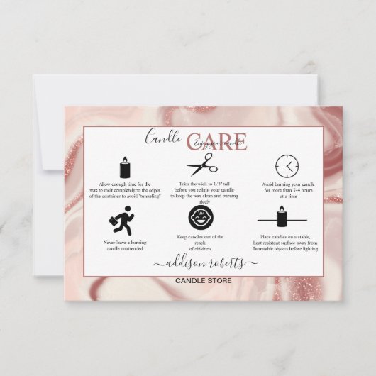 Roze esthetische kaarszorg bedankkaart (Voorkant)