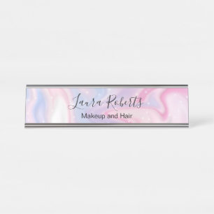Roze esthetische marmer Glitter Bureau Naambordje