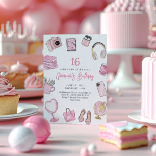 Roze Esthetische, Roze Tiener Meisje Verjaardag Ui Kaart