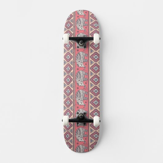 Roze etnisch olifantenpatroon skateboard (Voorkant)