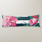 Roze exotische bloemen gestript lichaamskussen (Achterkant)