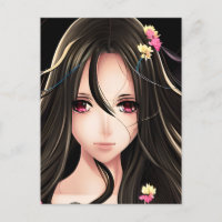 Roze Eyed Brunette Anime Meisje Cartoon