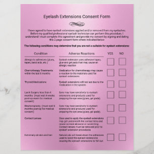 Roze Eyelash Extension Salon Liability Waiver Flyer