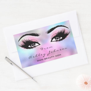 Roze Eyelashes Makeup Artist Holograaf Rechthoekige Sticker