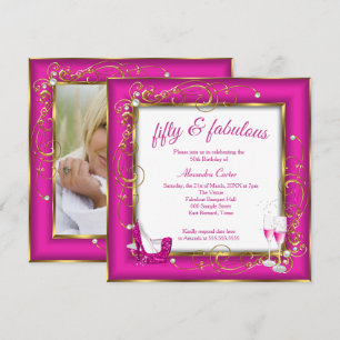 Roze Fabulous 50 Foto Gouden Champagne hakken Fees Kaart