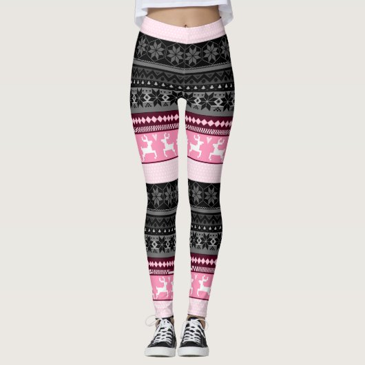 Roze Fair Isle Pattern Leggings (Voorkant)