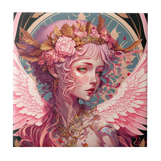 Roze Fairy Angel Fantasy Art Tegeltje (Voorkant)