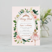 Roze Fairy Eerste 1e Verjaardag Roos Goud Folie Uitnodiging (Staand Voorkant)