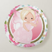 Roze Fairy met Rozen Girly Sierkussen Rond Kussen (Voorkant)