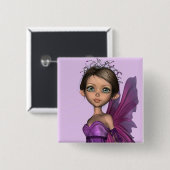Roze fairy vierkante button 5,1 cm (Voorkant /achterkant)